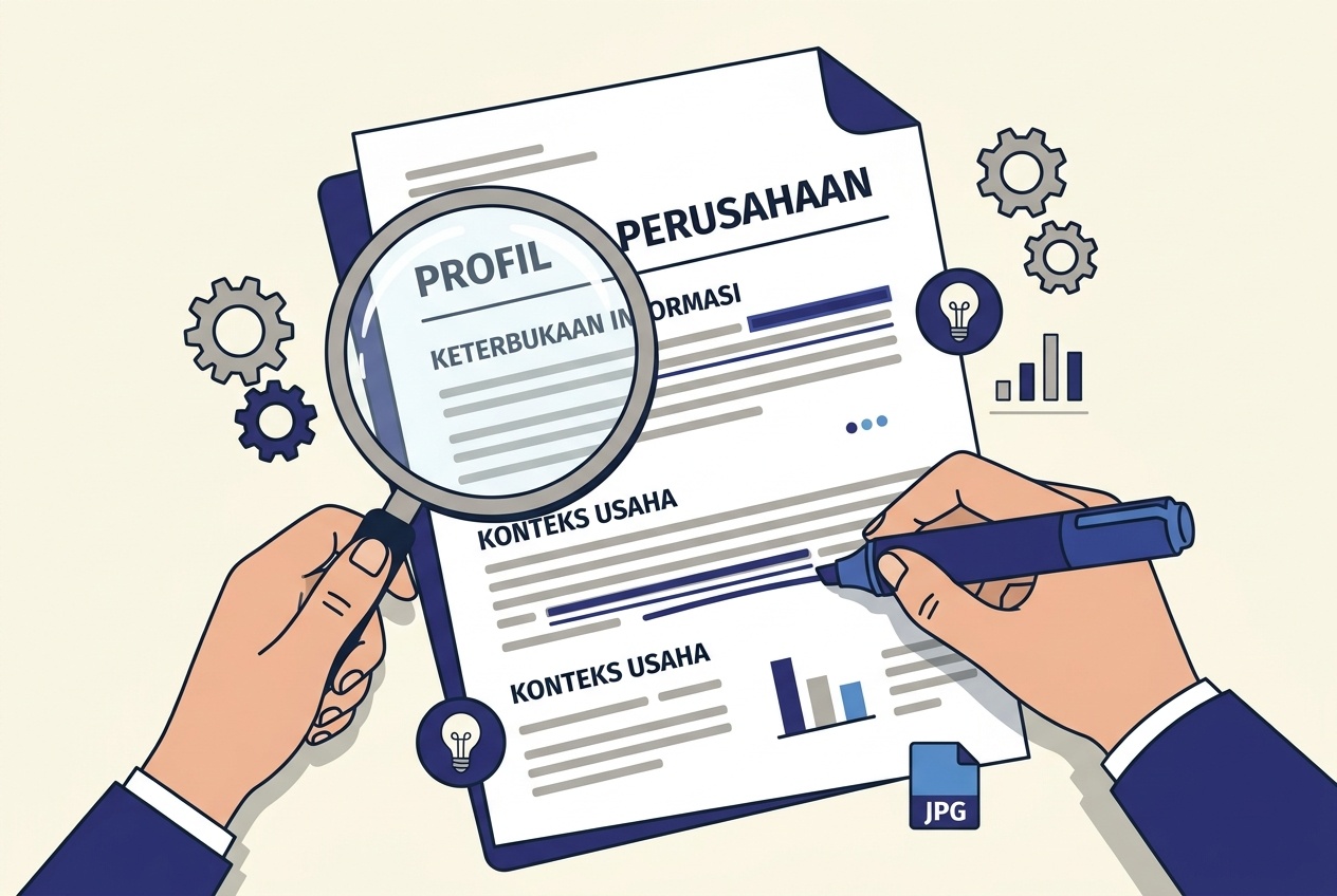 Ilustrasi proses menelaah dokumen keterbukaan informasi emiten