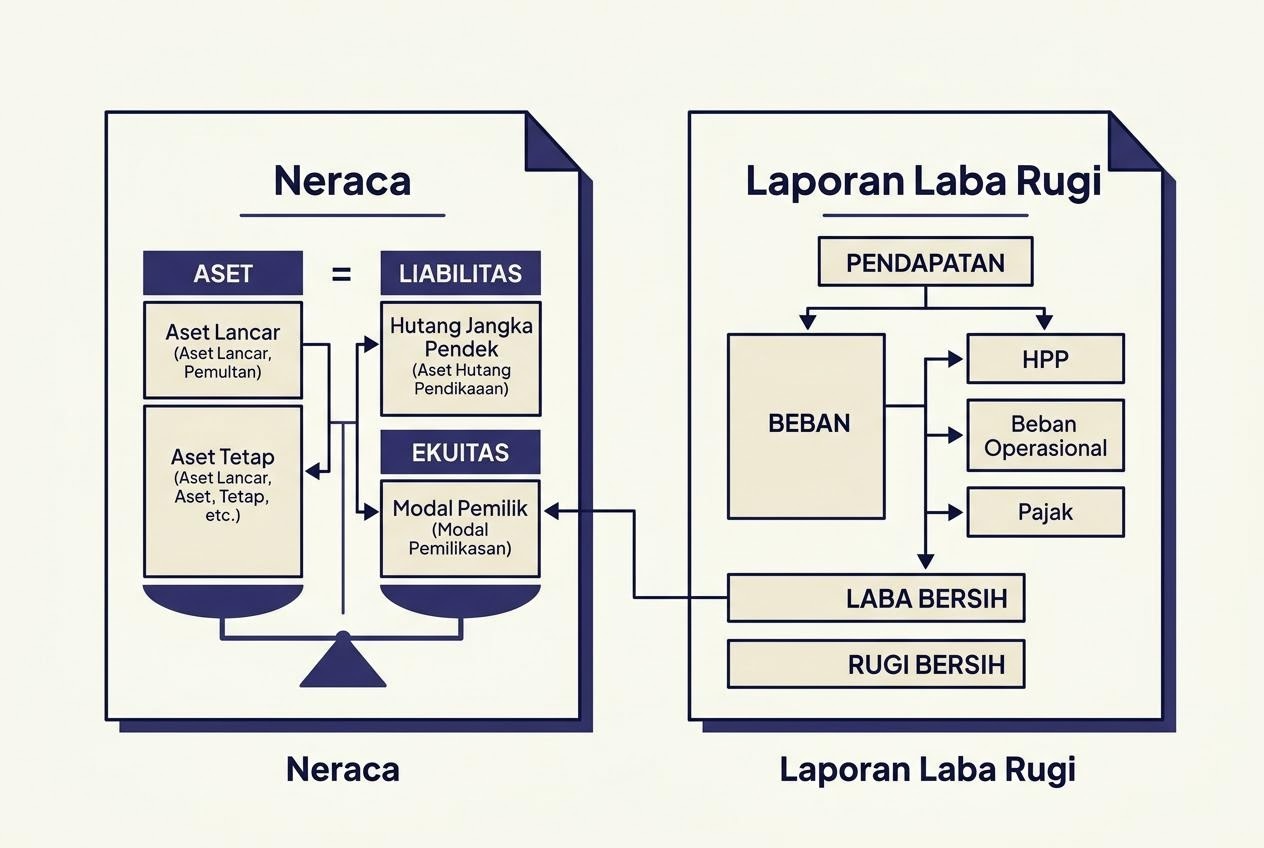 Ilustrasi neraca dan laporan laba rugi sederhana